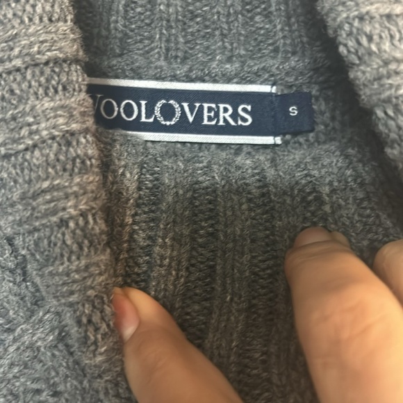WoolOvers Pure Wool Knitted Aran Cable Turtle Neck Sweater Gray Small fisherman - Picture 6 of 7